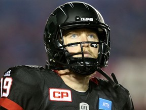 Calgary Stampeders quarterback Bo Levi Mitchell during their game against the Toronto Argonauts in CFL action at McMahon Stadium in Calgary, Alta.. on Friday October 21, 2016.