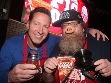 Eric Franics and judge Dave Gorslin at his annual Eric Francis Pizza Pigout Wednesday night October 19, 2016 at Cowboys.