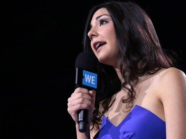 Youth speaker Madeline Clark tells her story to students during the WE Day event at the Scotiabank Saddledome in Calgary on Wednesday October 26, 2016.