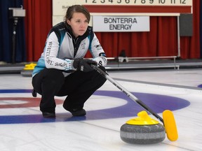 Casey Scheidegger directs her team's shot at the Autumn Gold Final at the Calgary Curling Club in Calgary, Alta., on Monday, Oct. 10, 2016. Elizabeth Cameron/Postmedia