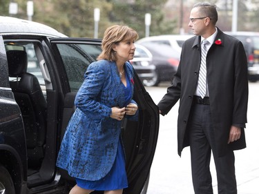 British Columbia Premier Christy Clark arrives at the state memorial for former Alberta premier Jim Prentice in Calgary, Alta., on Friday, October 28, 2016. Prentice was among four people killed in a small-plane crash in British Columbia. THE CANADIAN PRESS/Jason Franson ORG XMIT: EDM101