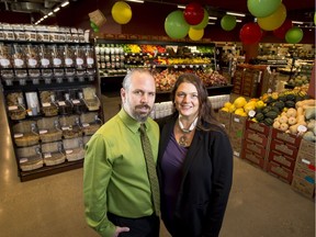 Owners Rob and Zenya Horricks stand for a photo inside their new Blush Lane Organics grocery store on Meredith Rd NE in Calgary, Alta., on Tuesday, Oct. 11, 2016. It's their second location in Calgary and their third in the province. Lyle Aspinall/Postmedia Network