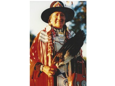 Evelyn Eagle Speaker (Locker) was crowned Stampede Queen in 1954, the first and only First Nations person to hold that title. She became a champion Pow Wow dancer later in life.