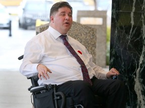 Liberal MP Kent Hehr arrives at the funeral for Jim Prentice in Calgary, Alta. on Friday October 28, 2016. Jim Wells/Postmedia