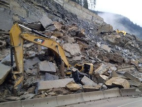 A rockslide closed the Trans-Canada Highway through Yoho National Park from Monday until Thursday. There are still delays on the highway.