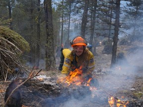 Initial attack crew member Leah Pengelly at the Sinclair Restoration Site in Kootenay National Park. Crews will begin forest thinning work in Banff National Park in the coming weeks.