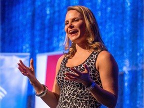 Michele Romanow of Dragon's Den speaks during Small Business Week at the BMO Centre in Calgary.
