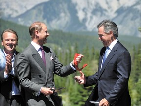 In July 2010, the first section of the Banff Legacy Trail was officially opened by His Royal Highness The Prince Edward, Earl of Wessex, and Honourable Jim Prentice, Minister of the Environment. On the left is Alan Latourelle, chief executive officer of Parks Canada.