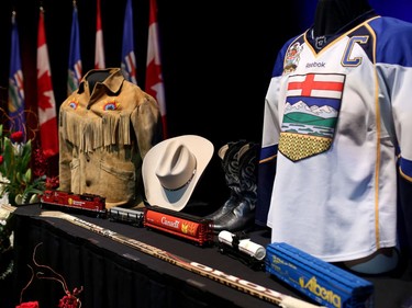 Personal items of former Premier of Alberta Jim Prentice during his state funeral at the Southern Alberta Jubilee Auditorium.