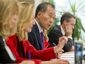 Chair Howard Shikaze speaks during a Calgary Police Commission public meeting in downtown Calgary, Alta., on Tuesday, Oct. 25, 2016. The Calgary Police Service is facing criticism following the release of an internal workplace review outlining sex assault, bullying and intimidation issues. Lyle Aspinall/Postmedia Network