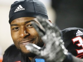 Calgary Stampeders Jerome Messam during a 13-31 win over the Toronto Argonauts in CFL football in Calgary, Alta., on Friday, October 21, 2016. AL CHAREST/POSTMEDIA