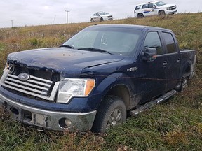 Photo of a truck recovered after a police pursuit in the Rimbey area Friday.