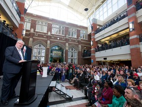 School president Dr. David Ross speaks at SAIT Polytechnic in Calgary, Alta., on Sunday, Oct. 16, 2016. The post-secondary school was celebrating its 100th birthday with a party that included concerts, a giant cake, a time capsule from 1966, and fireworks.