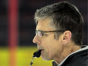 Ottawa Senator's coach Dave Cameron during practice at Canadian Tire Centre in Ottawa Wednesday Dec 10  2014.