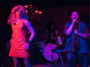 Zach Peterson and Mandee Marcil in performance in Hedwig and The Angry Inch.