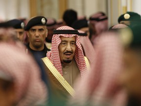 Saudi Arabia's King Salman attends a ceremony at the Diwan royal palace in Riyadh in 2015.