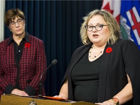 Health Minister Sarah Hoffman, (r) Chief Medical Officer of Health, Karen Grimsrud (l) discuss Bill 28 on Monday, November 7, 2016 in Edmonton.  Greg  Southam / Postmedia  (For a Bill Mah story) For a Sun and Journal story by Stuart Thomson.