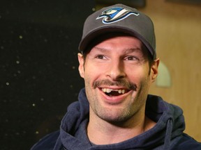 Calgary Flames Troy Brouwer shows his missing teeth to media in Calgary, Alta. on Wednesday November 16, 2016. Brouwer had is teeth knocked out against the Minnesota Wild. Jim Wells/Postmedia