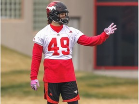Calgary Stampeders Alex Singleton at a practice session to get ready for the western final against the BC Lions at McMahon Stadium in Calgary, Alta.. on Friday November 18, 2016.