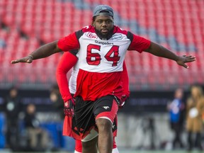 Calgary Stampeders Derek Dennis during a walkthrough ahead of the Grey Cup at BMO Field in Toronto, Ont. on Saturday November 26, 2016. Ernest Doroszuk/Toronto Sun/Postmedia Network