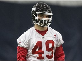 Calgary Stampeders linebacker Alex Singleton during CFL Grey Cup practice in Toronto, Ont. on Friday November 25, 2016.