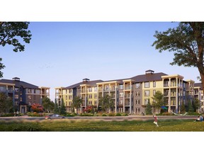An artist's rendering for a new apartment-style condo development called Regatta by Brookfield Residential in the southeast lake community of Auburn Bay.