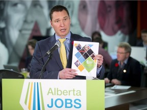 Deron Bilous, Minister of Economic Development and Trade, speaks during a media event at Assembly Coworking Space in Calgary on Monday.