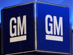 (FILES) This file photo taken on January 11, 2005 shows the logo for the General Motors Corporation in Detroit, Michigan.  US auto sales fell in October, in a fresh sign of slowing in the industry as American automakers struggle to maintain recent high levels of demand.  GM, the biggest US automaker, reported on November 1, 2016 that sales dropped 1.7 percent compared to October 2015, with 258,626 vehicles sold.   /
