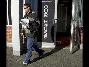 Calgary Stampeders second-string quarterback Drew Tate leaves McMahon Stadium in Calgary, Alta., on Tuesday, Nov. 29, 2016. The Stamps were cleaning out their lockers two days after losing the Grey Cup to Ottawa in Toronto. Lyle Aspinall/Postmedia Network