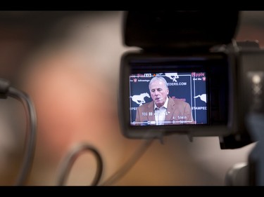 Calgary Stampeders GM John Hufnagel speaks with media at McMahon Stadium in Calgary, Alta., on Tuesday, Nov. 29, 2016. The Stamps were cleaning out their lockers two days after losing the Grey Cup to Ottawa in Toronto. Lyle Aspinall/Postmedia Network