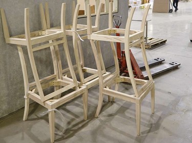 Parson chair frames await upholstery.