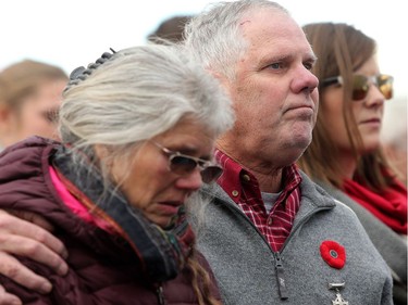 Michael Hornburg waits to place a wreath in honour of his son Cpl. Nathan Hornburg during the Remembrance Day ceremony at the Military Museums in Calgary, Alta., on Friday November 11, 2016.