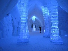 North America's only true ice hotel is demolished and rebuilt each year with a different theme. This is what the lobby looked like in 2016. The hotel will have a completely new design in 2017. There's even an onsite wedding chapel where short weddings are much appreciated when guests are sitting on blocks of ice. Credit, Debbie Olsen