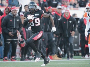 Calgary Stampeders DaVaris Daniels with a touchdown against the BC Lions during 2016 CFL's West Division Final in Calgary, Alta., on Sunday, November 20, 2016. AL CHAREST/POSTMEDIA