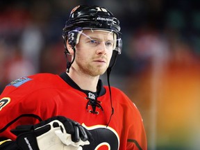 Calgary Flames Matt Stajan during the pre-game skate before playing the Washington Capitals in NHL hockey in Calgary, Alta., on Sunday, October 30, 2016. AL CHAREST/POSTMEDIA