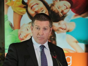 Sheldon Kennedy speaks at the announcement of a new partnership between the Sheldon Kennedy Child Advocacy Centre and the University of Calgary's Mathison Centre of Mental Health Research & Education on Thursday November 10, 2016. The organizations intend to use a scientific approach to understanding which interventions work best to mitigate the impact of child abuse. GAVIN YOUNG/POSTMEDIA