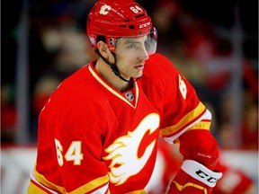 Calgary Flames Garnet Hathaway during the pre-game skate before playing the New York Rangers in NHL hockey in Calgary, Alta., on Saturday, November 12, 2016.
