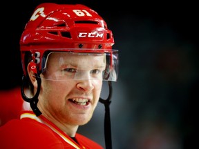 Calgary Flames Brett Kulak during the pre-game skate before playing the New York Rangers in NHL hockey in Calgary, Alta., on Saturday, November 12, 2016. AL CHAREST/POSTMEDIA