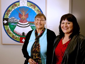 Bow Valley College business administration student Denise Simmons, right and Florence Kelly, who graduated in 1986 were photographed in the college's Aboriginal Centre on Tuesday November 15, 2016.  GAVIN YOUNG/POSTMEDIA