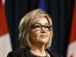 Progressive Conservative MLA Sandra Jansen (left) announced alongside Premier Rachel Notley that she left the PC party and joined the Alberta New Democratic Party during a news conference at the Alberta Legislature in Edmonton, Alberta on Thursday, November 17, 2016. Ian Kucerak / Postmedia