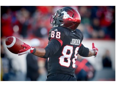 Calgary Stampeders Kamar Jorden celebrates during a game against the BC Lions in the 2016 CFLís West Division Final in Calgary, Alta., on Sunday, November 20, 2016. AL CHAREST/POSTMEDIA