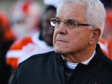 BC Lions coach Wally Buono looks up from the sidelines against the Calgary Stampeders in Western Final CFL action at McMahon Stadium in Calgary, Alta.. on Sunday November 20, 2016. Mike Drew/Postmedia