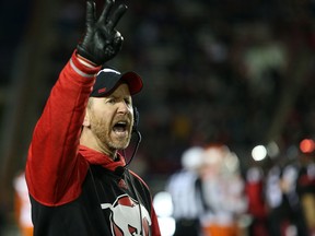 Calgary Stampeders head coach Dave Dickenson during their game against the BC Lions in CFL Western Final action at McMahon Stadium in Calgary, Alta.. on Sunday November 20, 2016. Leah hennel/Postmedia