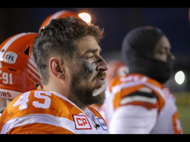 BC Lions Jason Arakgi looks to the field as time runs out against the Calgary Stampeders in Western Final CFL action at McMahon Stadium in Calgary, Alta.. on Sunday November 20, 2016. The Stamps beat the Lions 42-15. Mike Drew/Postmedia