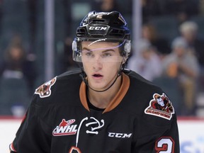 Jake Bean of the Calgary Hitmen scored a goal and had an assist in a 7-5 loss at the Moose Jaw Warriors on Saturday.