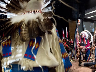 New Tsuut'ina Chief Lee Crowchild, right and council members attend the official swearing in ceremony at the Grey Eagle Casino Events Centre on Thursday December 8, 2016.