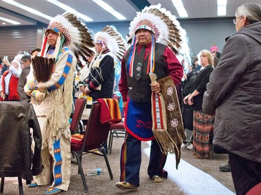 New Tsuut'ina Chief Lee Crowchild walks to his official swearing in ceremony at the Grey Eagle Casino Events Centre on Thursday December 8, 2016.