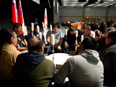 Drummers drum as new Tsuut'ina Chief Lee Crowchild and councillors are officially sworn in at the Grey Eagle Casino Events Centre on Thursday December 8, 2016.