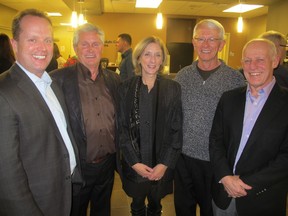 Cal 1224 Prostate 7 Pictured, from left,  at the Calgary Prostate Cancer Centre (PCC) Christmas celebration held Dec 8 at the centre are PCC board chair Jon Truswell with fellow board members David Ferguson, Maryse St-Laurent, Rick Lancaster and Bas Wheeler. The centre, the only one of its kind in the  country, relies solely on donor dollars to fund the services provided to thousands of men and their families.