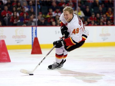 Calgary Flames Hunter Shinkaruk during the Flames SuperSkills at the Scotiabank Saddledomein Calgary, Alta., on Saturday December 3, 2016. Leah Hennel/Postmedia